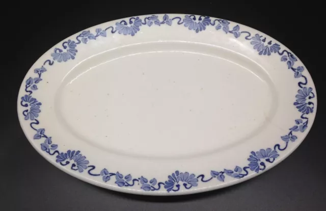 Vintage S.s Restaurant Ware Blue And White Ironstone Oval Platter Folk-Art Rim