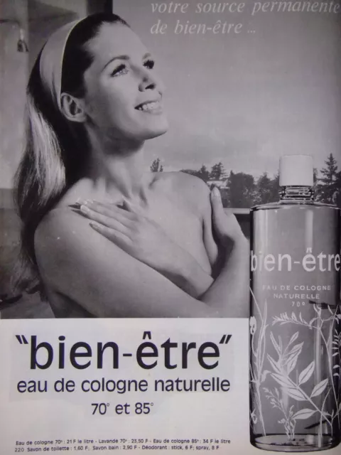 Publicité De Presse 1968 Bien Être Eau De Cologne Naturelle 70° 85° -Advertising