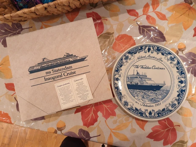 Vintage Blauw Delft Royal Blue Holland 1993 ms Statendam Inaugural Cruise Plate