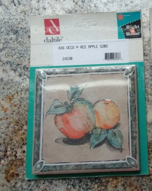 A1)  DALTILE 6" x 6" Decorative Ceramic Tile Red Apple Tan Background 24530
