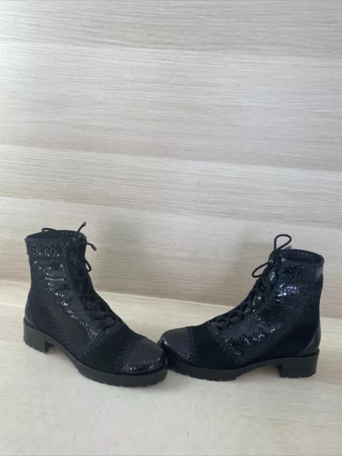 NWB Alexandre Birman Black Python Print Leather/Suede Combat Boots Women Size 37