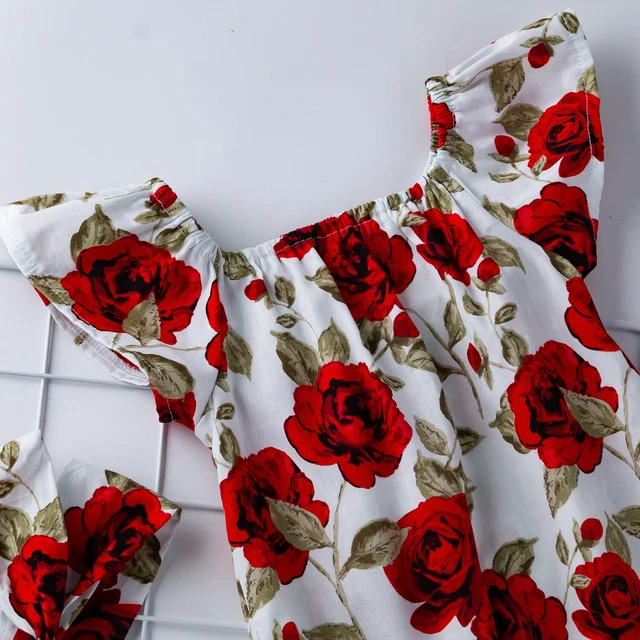 Newborn Baby Rose Print Flutter Romper Girls Summer Jumpsuit Outfit Photo Shoots 9