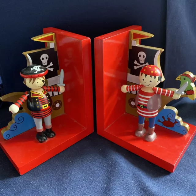 Childrens Pirate Book Ends : Painted Wood