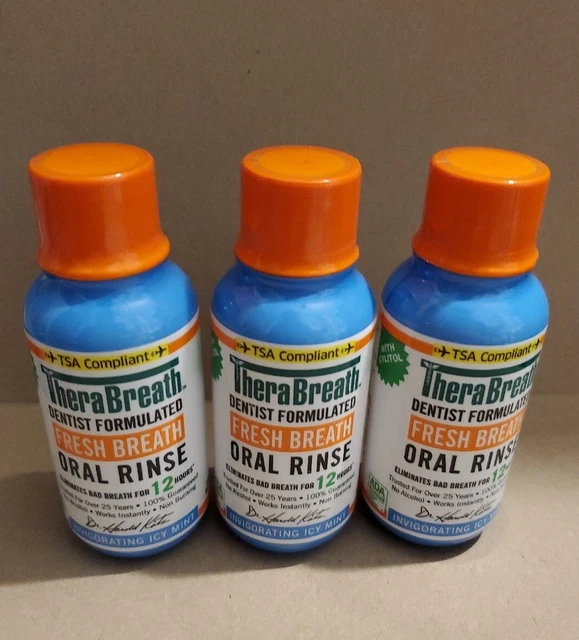 Lot of 3 THERABREATH Fresh Breath Oral Rinse Icy Mint Travel 3oz ea EXP 07/2025
