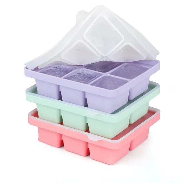 Vassoio Ice Cube con Coperchio, 3 Confezioni 18 Cubi, Stampi Cubo di Ghiaccio in Silicone, FlexibleB3T3