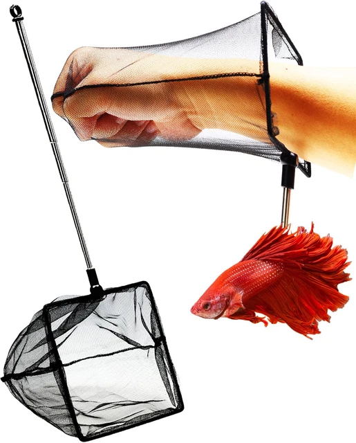 Aquarium Betta Fish Net Protect Delicate Fin, Soft Fine Deep Mesh Scooper W/Stur