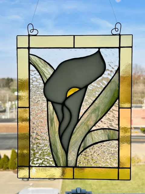 Stained Glass Calla Lily Window Panel Handcrafted USA