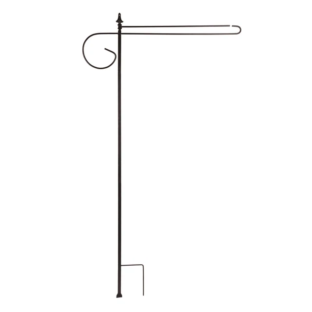 3 Piece Wrought Iron Wrap-Around House Flag Stand Black 62"L Briarwood Lane