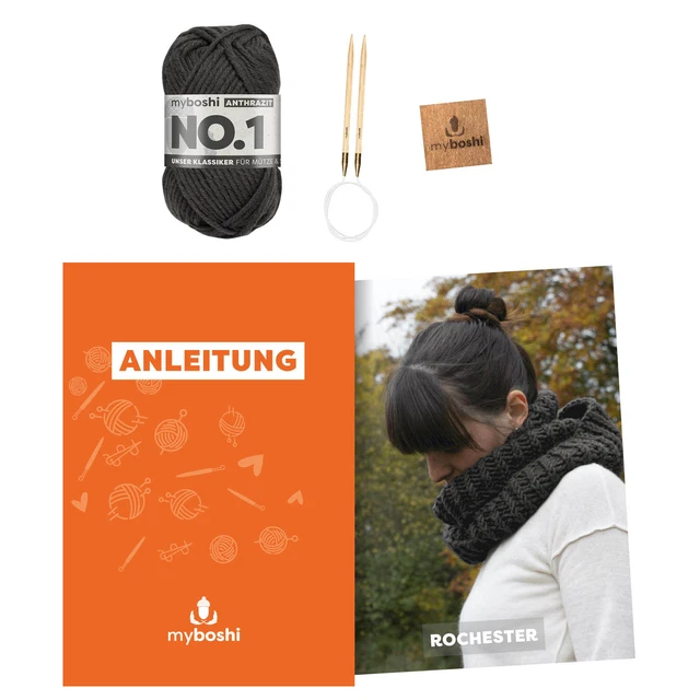 myboshi DIY Strickset Schal Rochester Original No.1 Wolle Nadel Anleitung Label