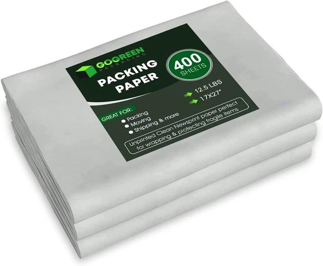 Packing Paper for Moving - 400 Newsprint Paper Sheets -12.5Lb - 17" X 27" Moving
