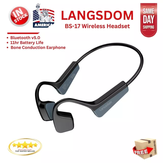 LANGSDOM Bone Conduction Non-Ear Sports Headphone Earphone Bluetooth Waterproof