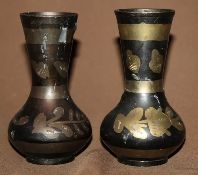 Vintage Set 2 Small Brass Vases/Candle Holders