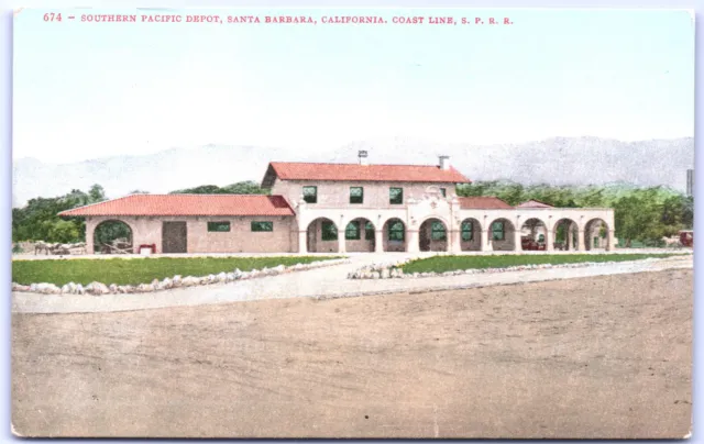 Postcard CA Southern Pacific Rail Road Depot Santa Barbara Coast Line  K3