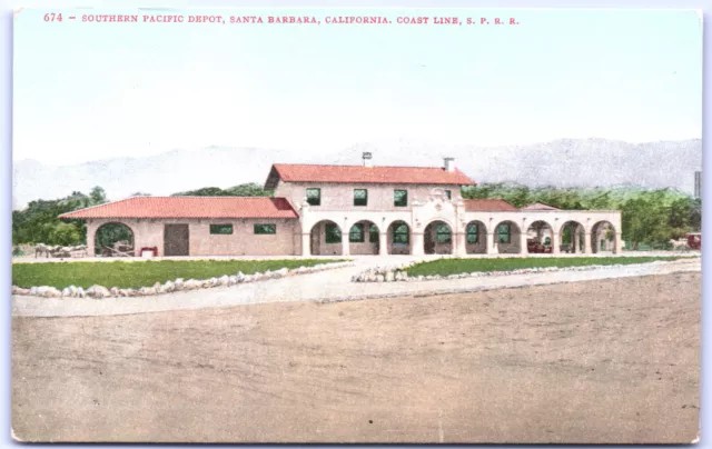 Postcard CA Southern Pacific Rail Road Depot Santa Barbara Coast Line  K3