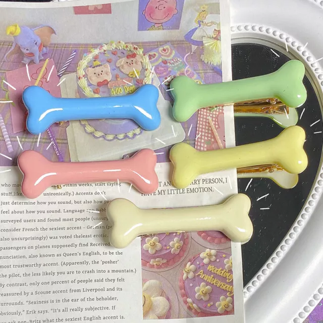 2pcs Femme Dog Bone Resin Hairpin Fashion HARAJUKU Style Hair Clips Girls Charm