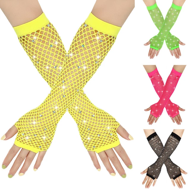 Gants Longs En Résille 1 Paire Maille Brillante Sans Doigts Punk Rock Club ✿