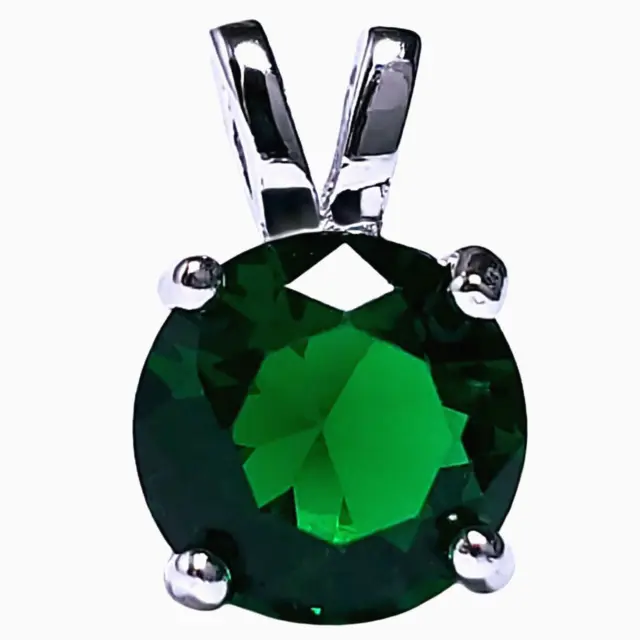 1.25 ct. Genuine Emerald Solitaire Pendant Necklace in Solid Sterling Silver