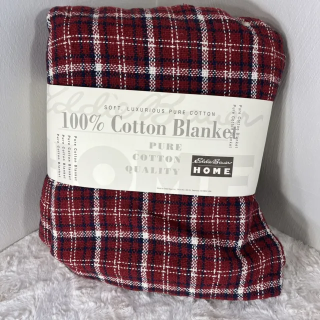 Vintage Eddie Bauer Home Plaid Throw Blanket 80 in x 96 in new ! cotton 90s