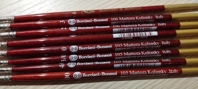 SET 8 PENNELLI BORCIANI & BONAZZI SERIE 105 /106 pelo naturale  Martora Kolinsky