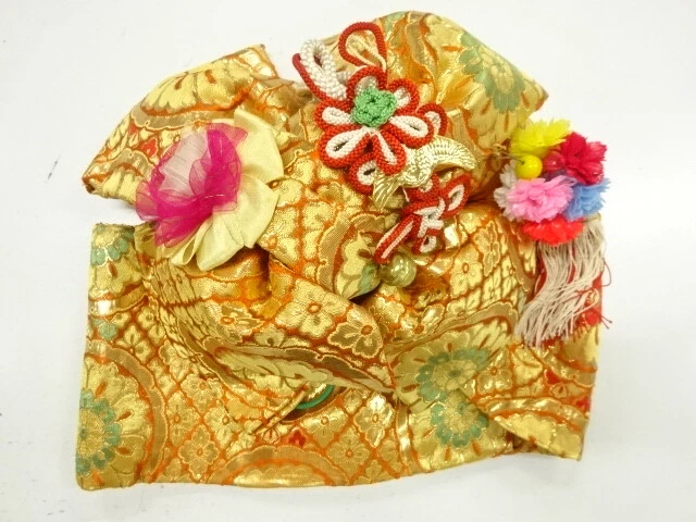 37893# Japanese Kimono / Ribbon Tsukuri Obi For Girls / Woven Flower
