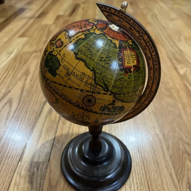 Vintage Old World Wood Desk Globe (MADE IN ITALY) 11.5” Tall