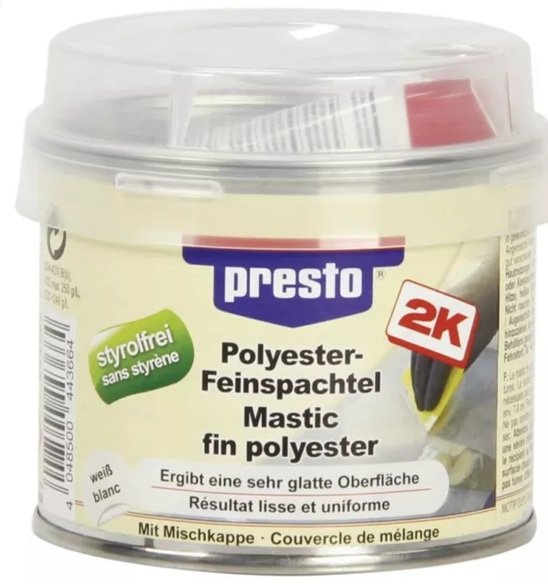 Mastic résine polyester fin souple réparation fer métal 250gr PRESTO