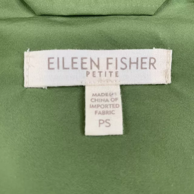 Eileen Fisher Woman Petite Small Olive Green Full zip Hooded Coat Jacket 3