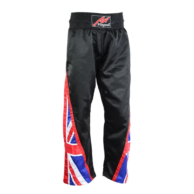 Pantalones De Satén Para Kickboxing - Rojo Con Rayas Negras, Cintura Elástica, Contacto Completo