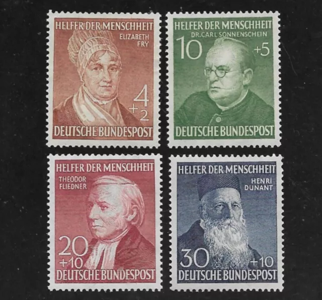 Briefmarken BRD / Bund 1952 Michel-Nr. 156, 157, 158 und 159 mit Falzrückständen