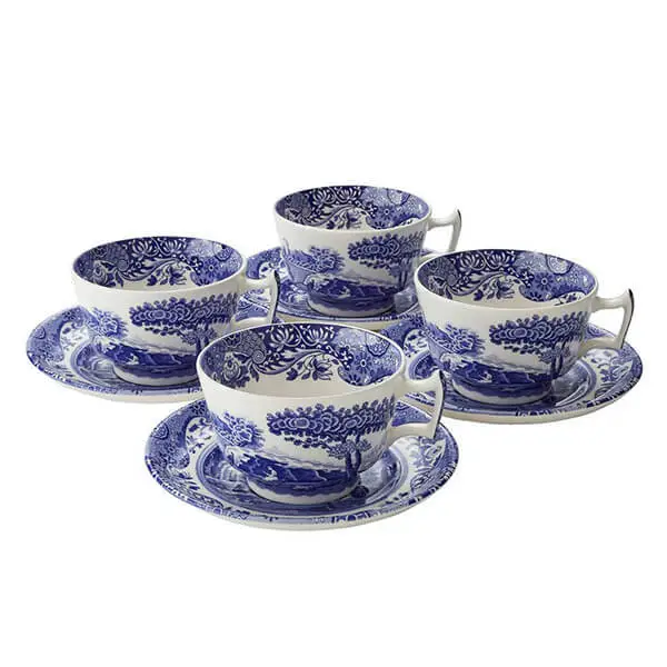 Spode Blue Italian Set of 4 Breakfast Cups & Saucers