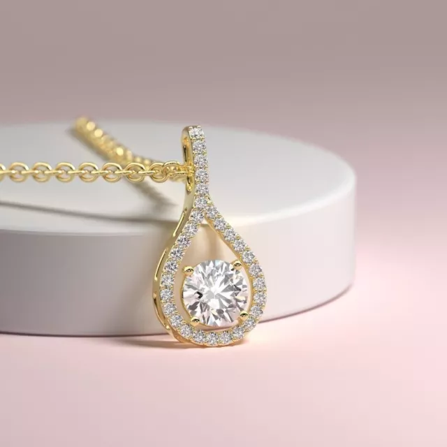 1.20 Ct Round Cut Lab-Created Diamond Teardrop Pendant 14k Yellow Gold Plated