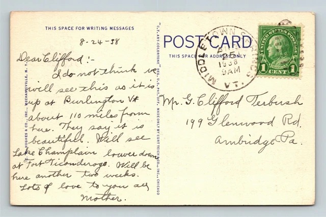 Lake Champlain, NY-New York, Aerial View Bridge, c1938 Vintage Postcard 2