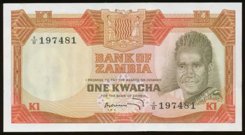 ZAMBIA 1 KWACHA P-16 1972 Commemorative KAUNDA UNC AFRICA MONEY BILL BANK NOTE