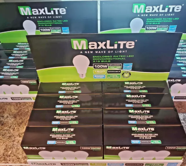 Lot of 96 5000k 100W MAXLITE Dimmable  13W LED 1600L Daylight Cool A19 E26 Bulbs