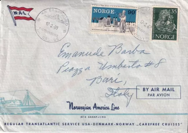 Norvegia - Busta Viaggiata Per L'italia 1969 Doppia Affrancatura