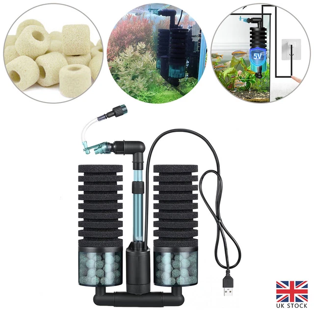 2W Aquarium Double Sponge Filter Quiet Electric Sponge Filter Fish Shrimp Tank