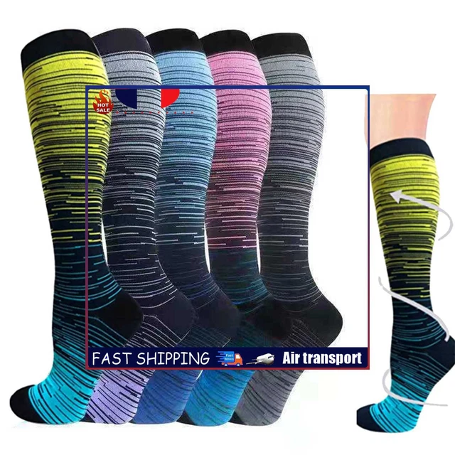 5 Pairs Compression Stocking Unisex Gradient Stripes Sports Socks Unisex (S/M)