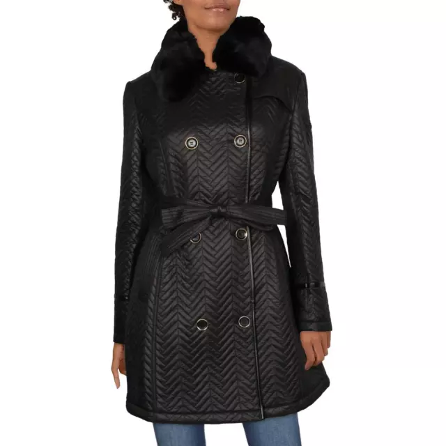 Via Spiga Womens Black Faux Fur Water Resistant Coat Outerwear XS BHFO 6984