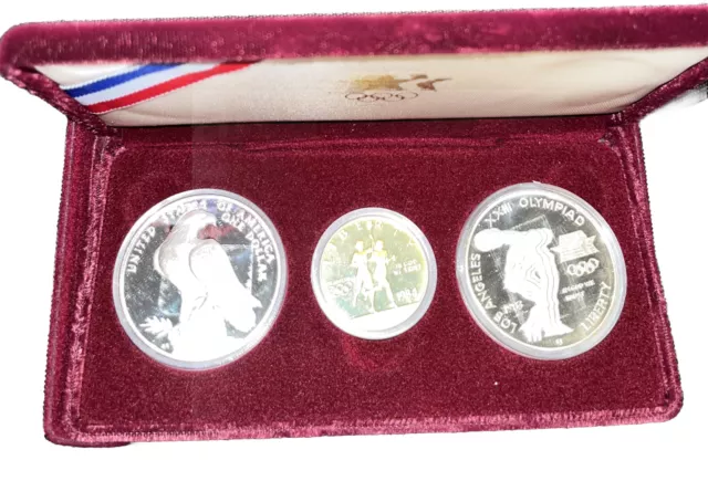 1984-83 $10 Gold 1/2 Oz & Silver Dollar 2 Oz LA Olympic Commemorative 3-Coin Set