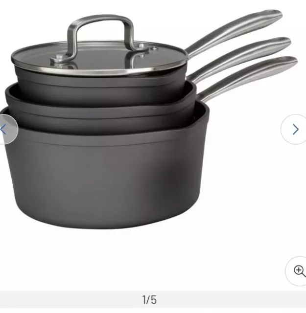 Home 3 Piece Hard Anodised Aluminium Pan Set **(see description)**