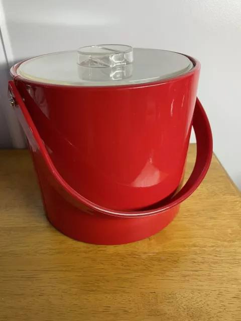 Mid Century Barware Georges Briard Ice Bucket Signed Red Vinyl Acrylic Retro