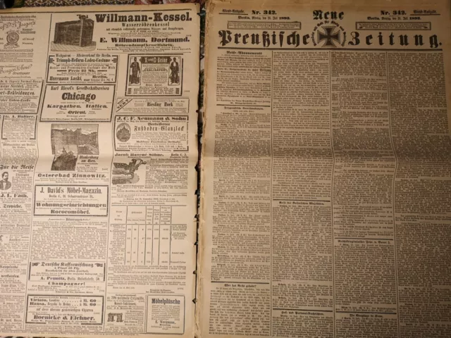 1893 Kreuzzeitung Preußen Neue Preußische Zeitung... 19 Ausgaben...p002 Konvolut