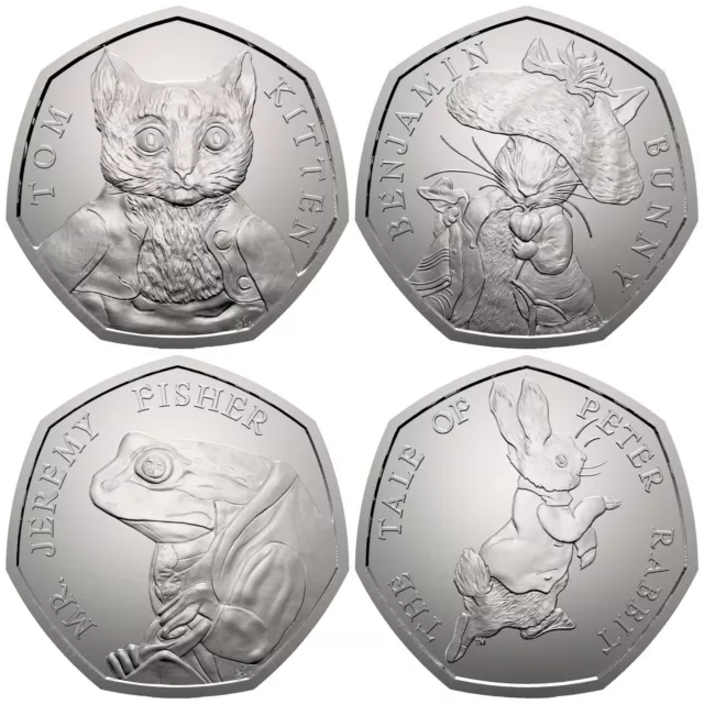 Beatrix Potter 2017 UK Fifty 50p Coin Full Set Inc Peter Rabbit Tom Kitten Bunny