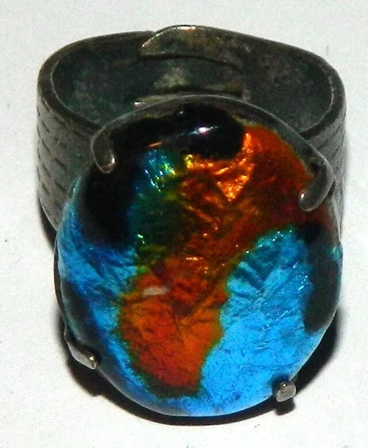 Bague Vintage En Métal Argenté émaillé - Occasion, Style Broche, Couleur Argentée
