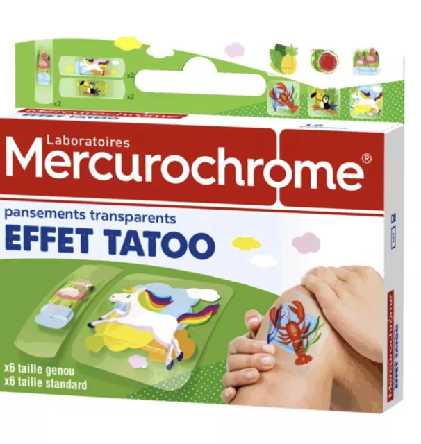 Lot de 2 boîtes de Mercurochrome pansements enfant effet tatoo