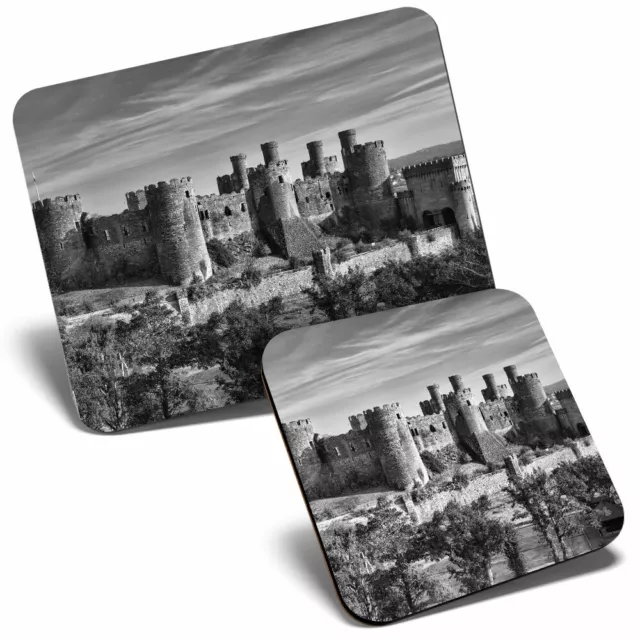 Mouse Mat & Coaster Set - BW - Welsh Conwy Castle Wales  #37293
