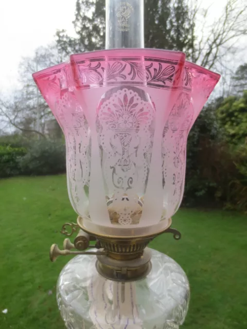 Original Antique Victorian Cranberry Glass Veritas Duplex Oil Lamp Shade