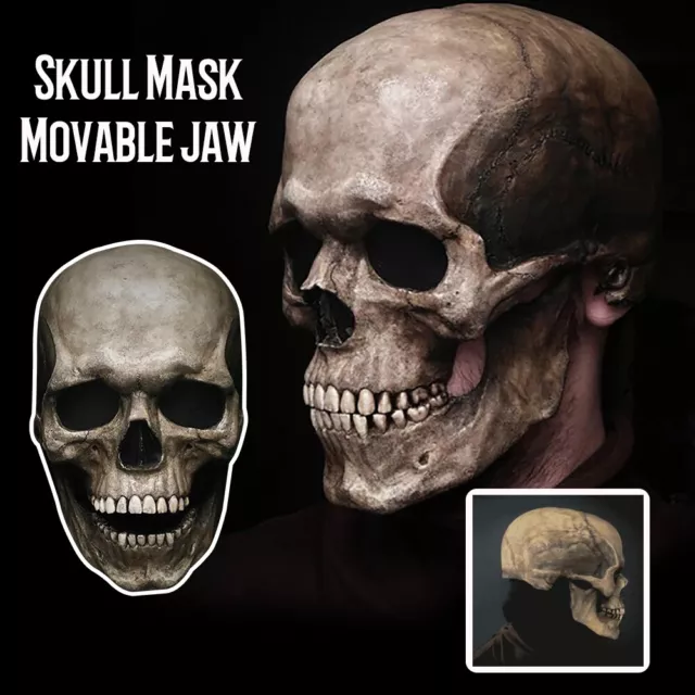 Halloween Skull Mask Full Head Helmet Jaw Movable Skeleton Cosplay Horror Scary