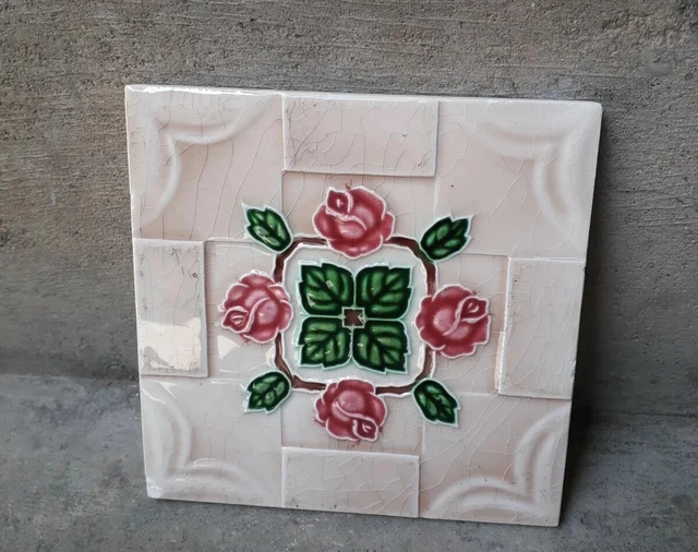 Rare Ceramic Flower Art Tile Porcelain Vintage Art  Made In Japan Crown Mark.