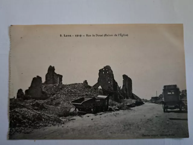 CPA LENS la rue de Douai ruines de l'église dept-62